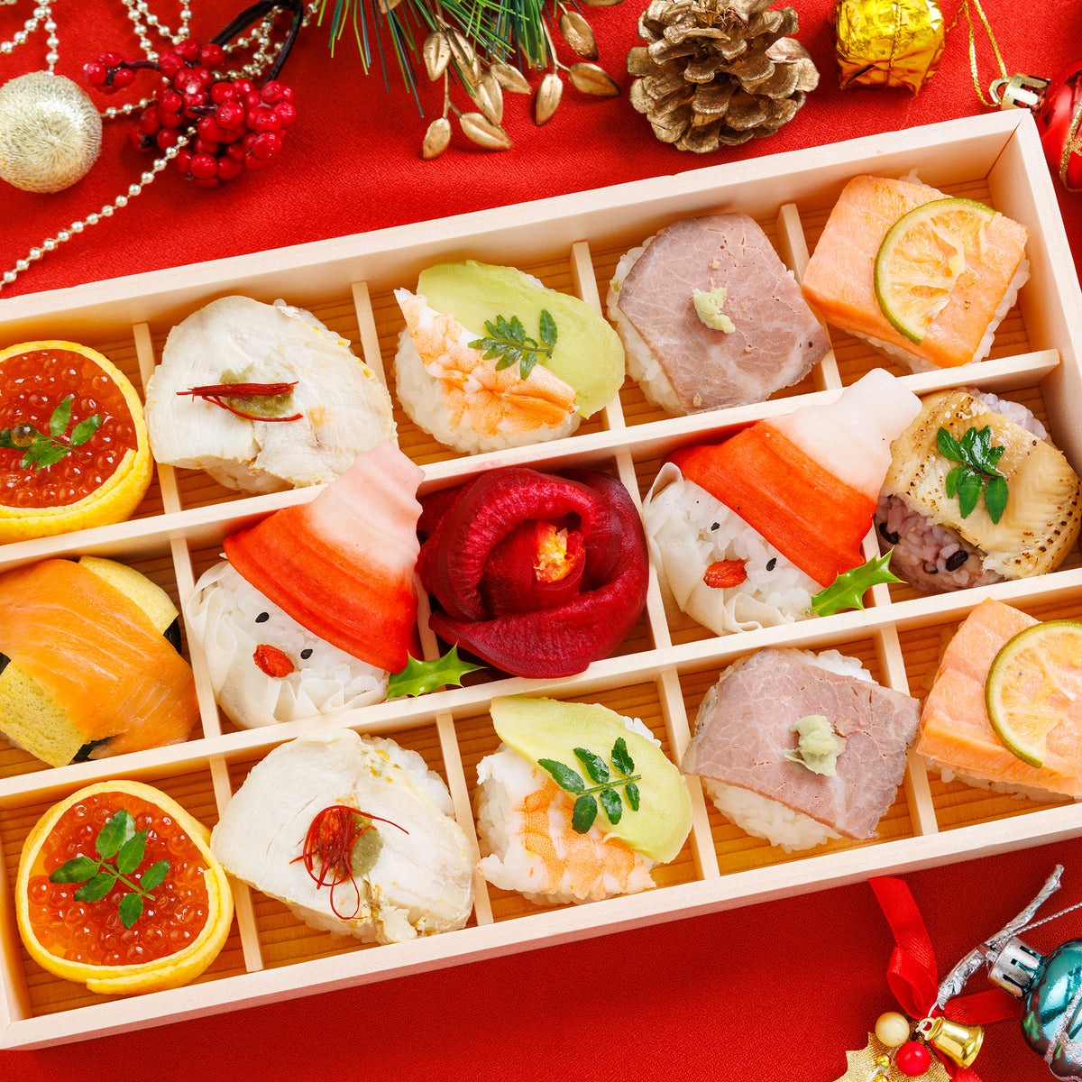 【xmas限定】【冬のギフトに】ホーリークリスマス手鞠わさび葉寿し15個