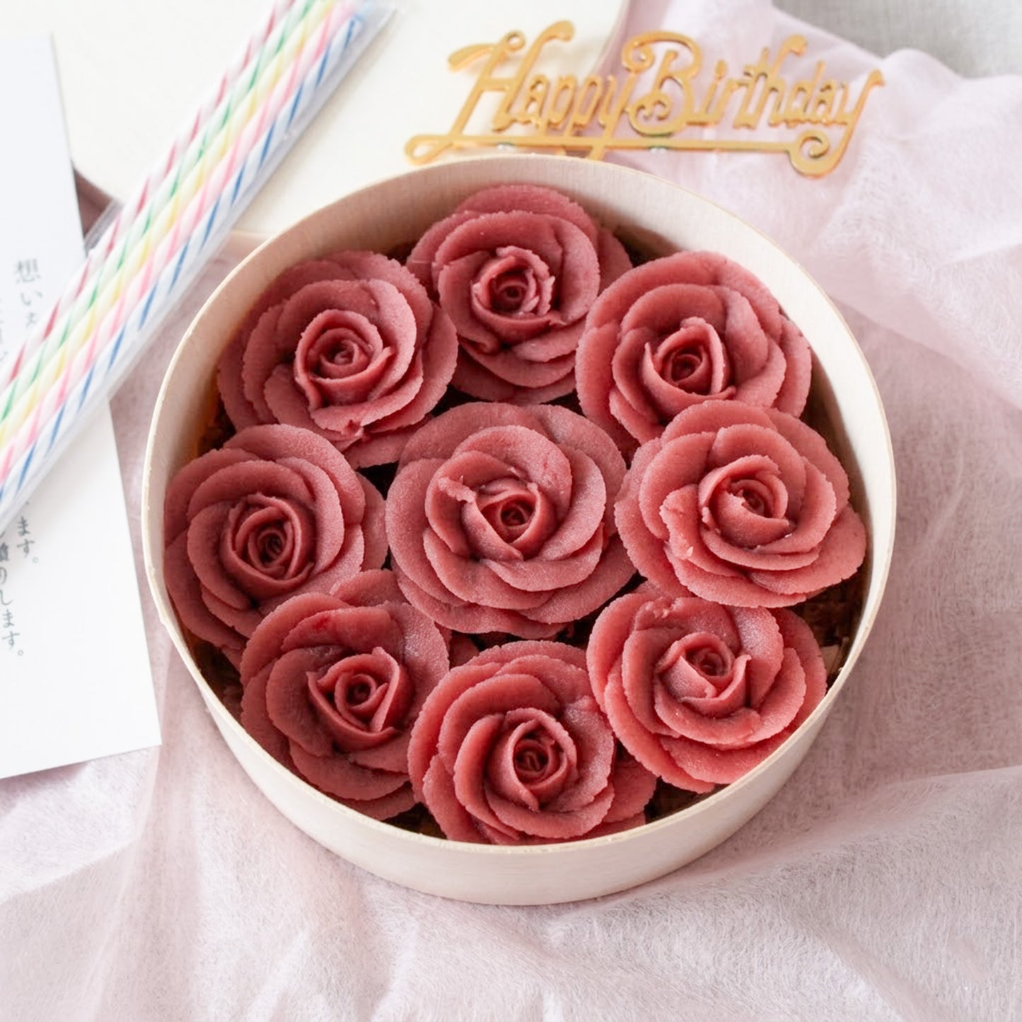＜うめとおはぎ＞薔薇のおはぎケーキ【誕生日プレートロウソク選択可能】