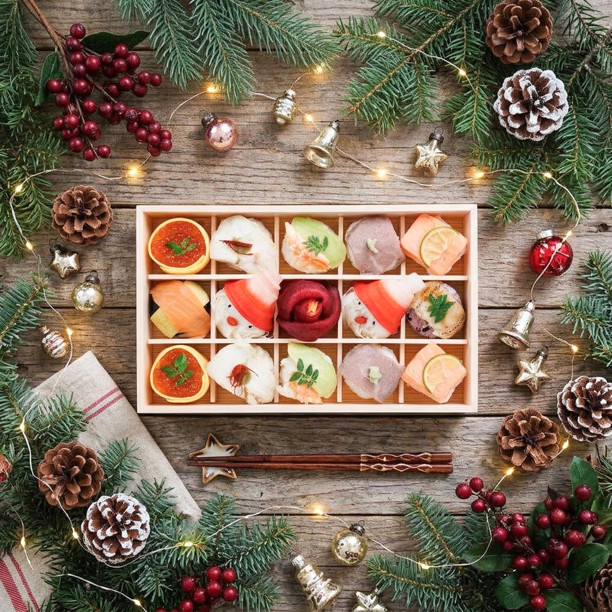 【xmas限定】【冬のギフトに】ホーリークリスマス手鞠わさび葉寿し15個