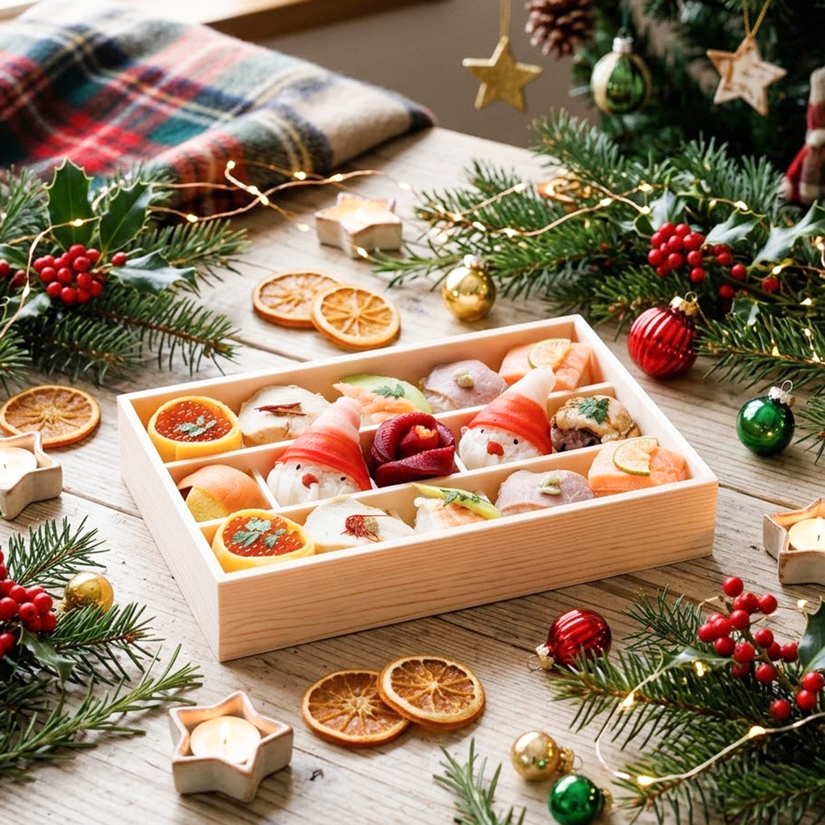 【xmas限定】【冬のギフトに】ホーリークリスマス手鞠わさび葉寿し15個