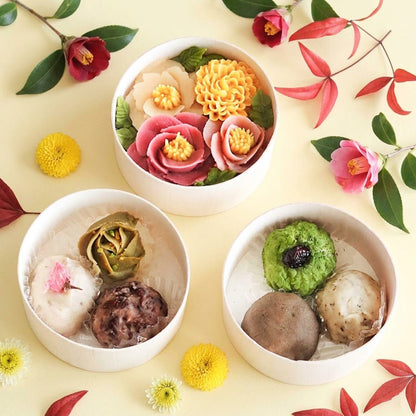 【冬のギフトに】＜うめとおはぎ＞古都の椿と冬菊　おはぎ7種7個