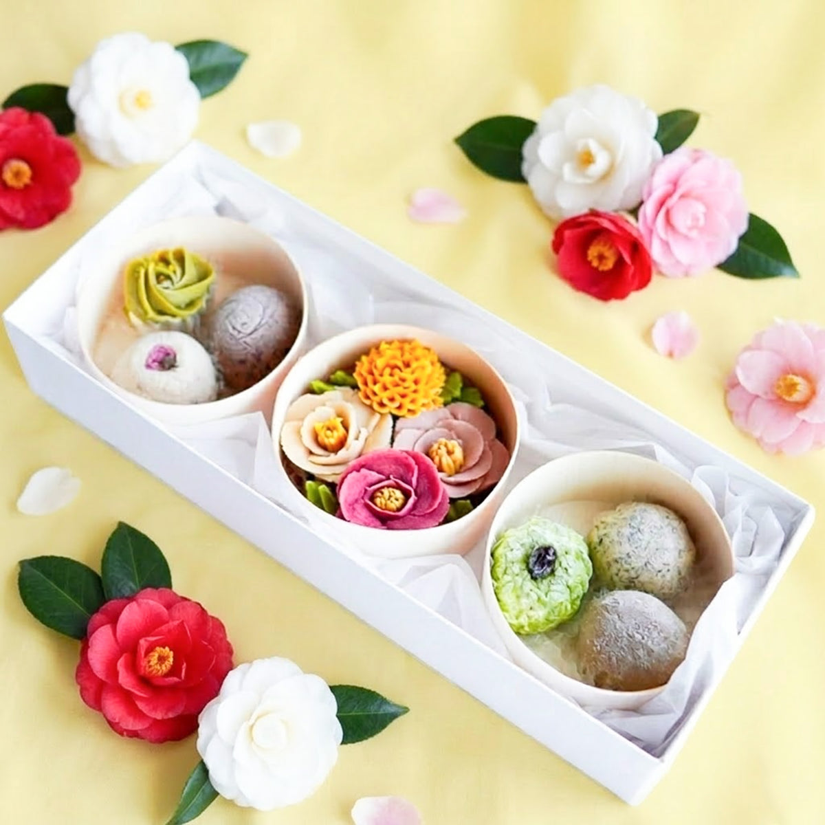 【冬のギフトに】＜うめとおはぎ＞古都の椿と冬菊　おはぎ7種7個