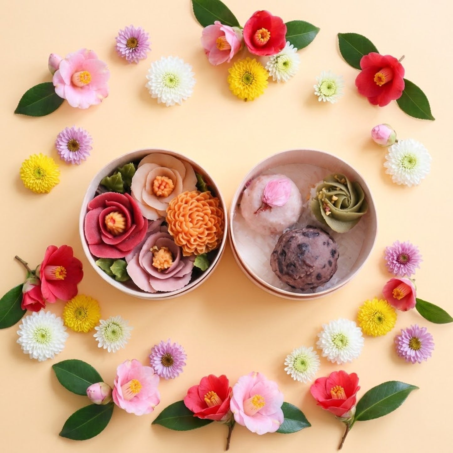 【特別価格30%OFF】＜うめとおはぎ＞古都の椿と冬菊　おはぎ4種4個