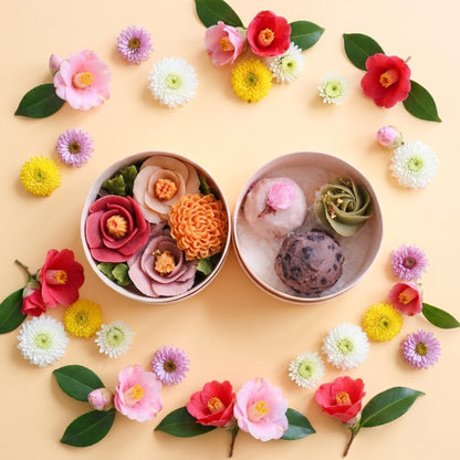 【特別価格30%OFF】＜うめとおはぎ＞古都の椿と冬菊　おはぎ4種4個
